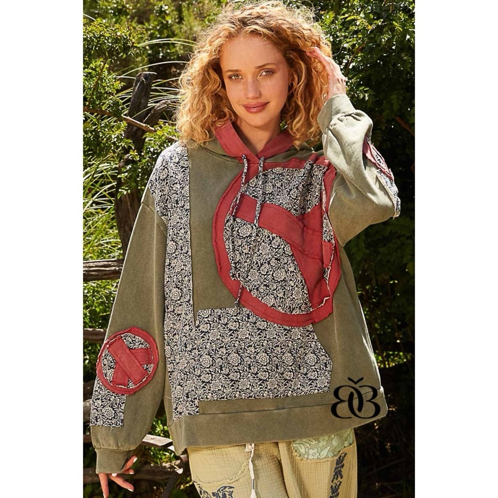 POL Olive Floral Peace Patch French Terry Sweatshirt - Picture 12 of 12